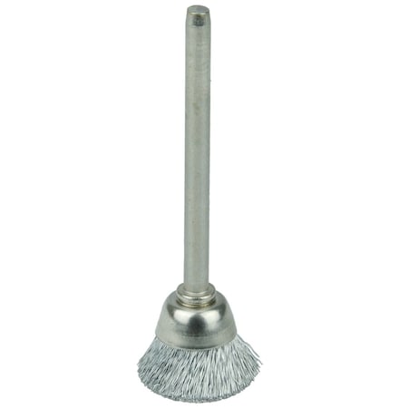 Weiler 5/8" Miniature Wire Cup Brush, .003" Steel Fill, 1/8" Stem 26071